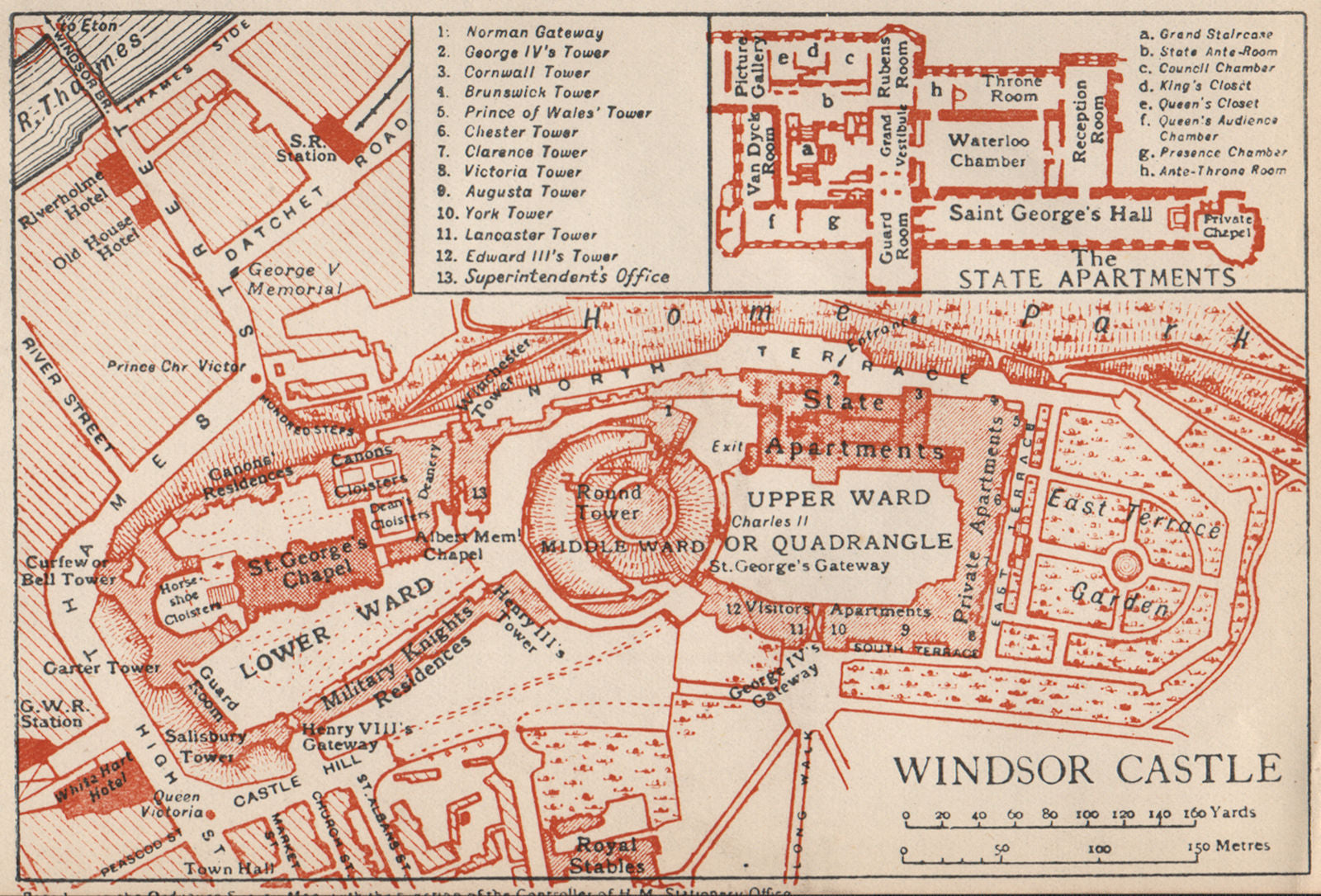 WINDSOR CASTLE. Vintage map plan. Berkshire 1947 old vintage chart